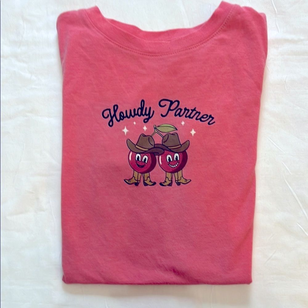 Free State Pink Howdy Partner Cherries Cowboy Western Baby Tee Shirt Juniors XS